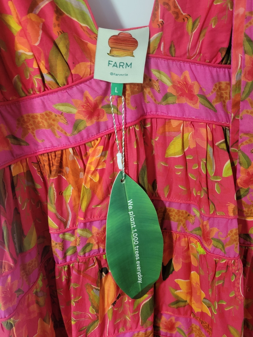 FARM Rio Pink Floral Tiered Maxi Dress with Orange & Green Print